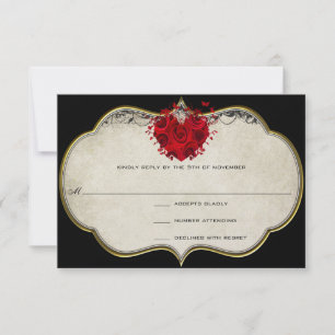 Red Rose Heart on Black Metallic RSVP