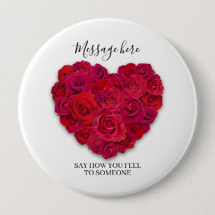 Red Rose Heart Romantic Floral Custom Text 10 Cm Round Badge