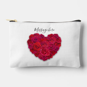 Red Rose Heart Romantic Floral Custom Text Accessory Pouch
