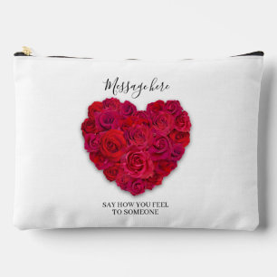 Red Rose Heart Romantic Floral Custom Text Accessory Pouch