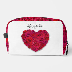 Red Rose Heart Romantic Floral Custom Text Dopp Kit