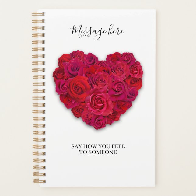Red Rose Heart Romantic Floral Custom Text Planner (Front)