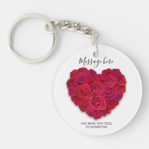 Red Rose Heart Romantic Minimalist Custom Text Key Ring