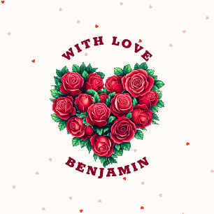 Red rose heart shape floral love valentine's day classic round sticker