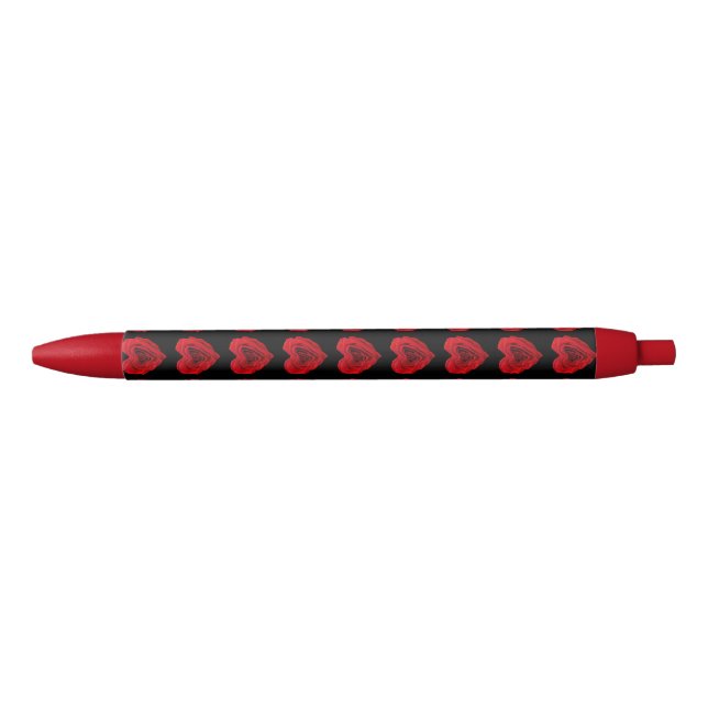 Red Rose Heart Shape - Trim Pen, Black Ink Pen (Front)