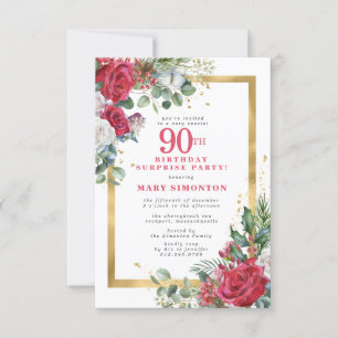 Red Rose Holly 90th Surprsie Party Invitation