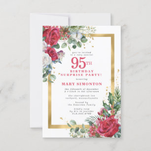 Red Rose Holly 95th Surprise Party Invitation