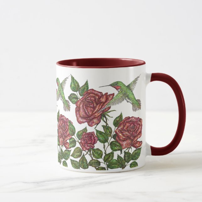 Red Rose & Hummingbird Mug (Right)