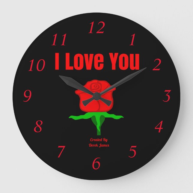 Red Rose I Love You Acrylic Wall Clock (Front)