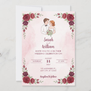 Red Rose Illustrated Couple Wedding Invitation
