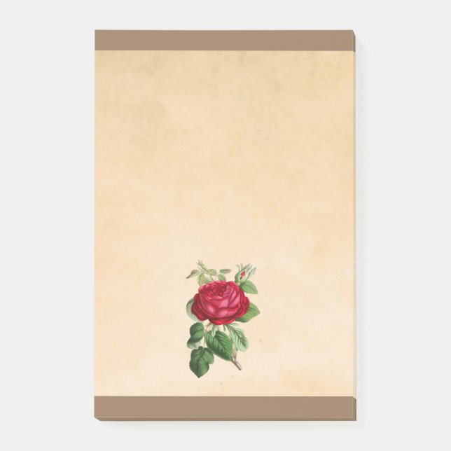 Red Rose Illustration on a Tan Background Post-it Notes (Front)
