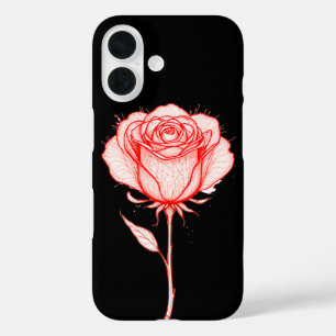 Red Rose Illustration with Black Background iPhone 16 Case