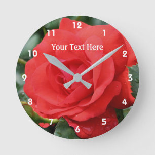 Red Rose In Bloom Flower Round Clock