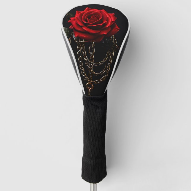 Red Rose in Chains Golf Head Cover (Front)