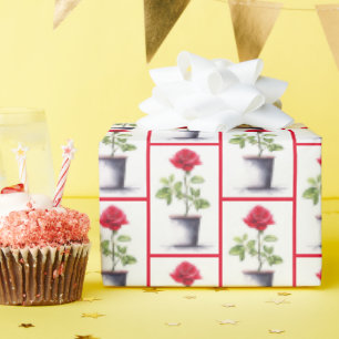 Red Rose In Flower Pot Wrapping Paper