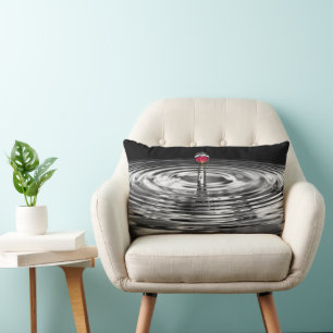 red rose in water droplet lumbar cushion