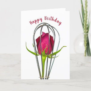 Red Rose in Wire Whisk Birthday Card