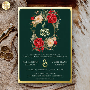 Red Rose Ivory Flowers Emerald Muslim Wedding Gold
