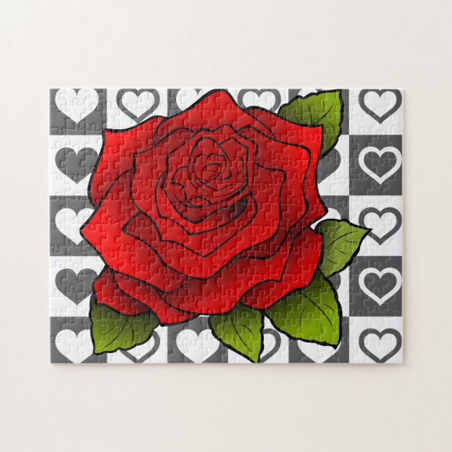 Red Rose Jigsaw Puzzle Hearts Romantic (Horizontal)