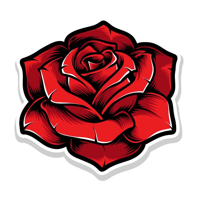 Red Rose Keychain (Illustration of a red rose with a black outline and white highlights, set against a white background)