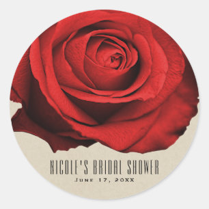 Red Rose Kraft Rustic Glam Elegant Wedding Favour Classic Round Sticker