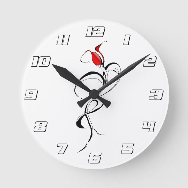 Red Rose Lady Tribal Tattoo Design 2 Round Clock (Front)