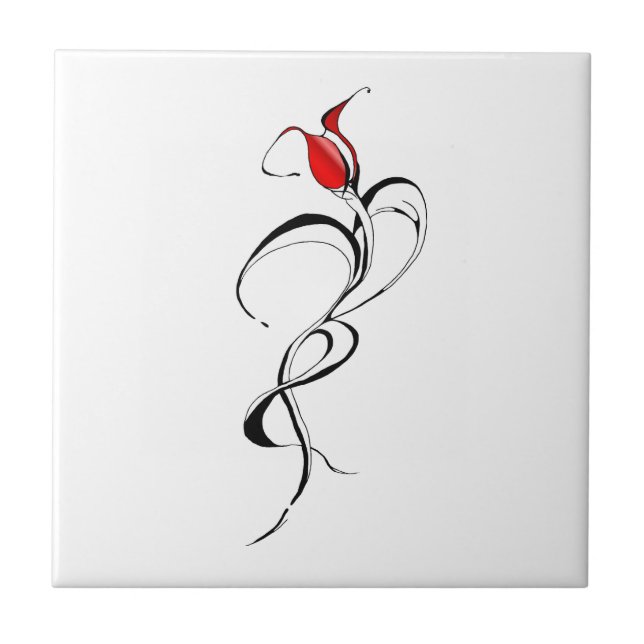 Red Rose Lady Tribal Tattoo Design Ceramic Tile (Front)