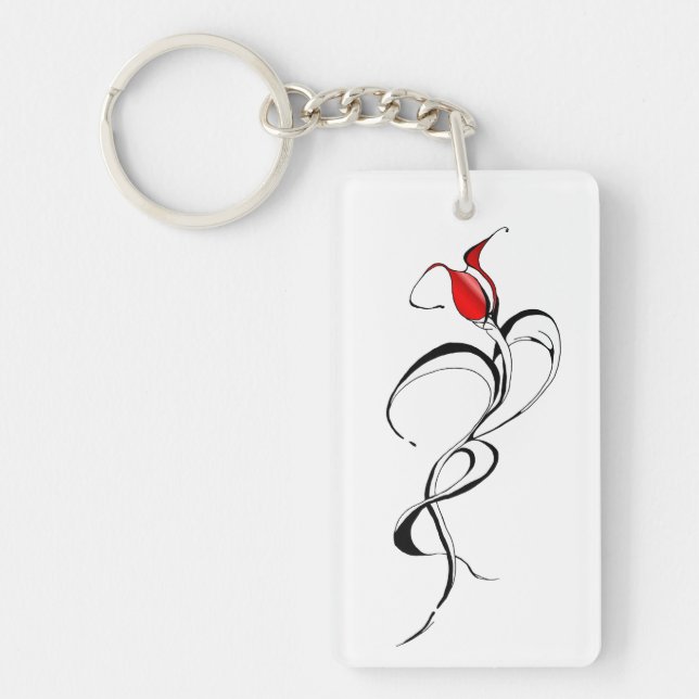 Red Rose Lady Tribal Tattoo Design Key Ring (Front)