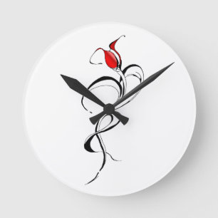 Red Rose Lady Tribal Tattoo Design Round Clock