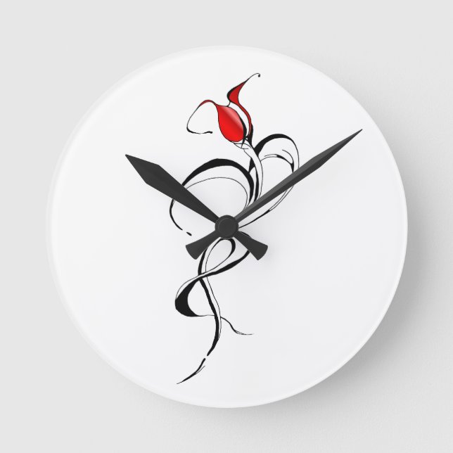 Red Rose Lady Tribal Tattoo Design Round Clock (Front)
