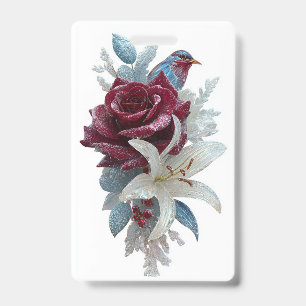 Red Rose Lily Floral Name Badge ID Badge