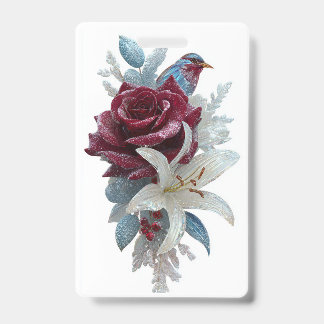 Red Rose Lily Floral Name Badge ID Badge