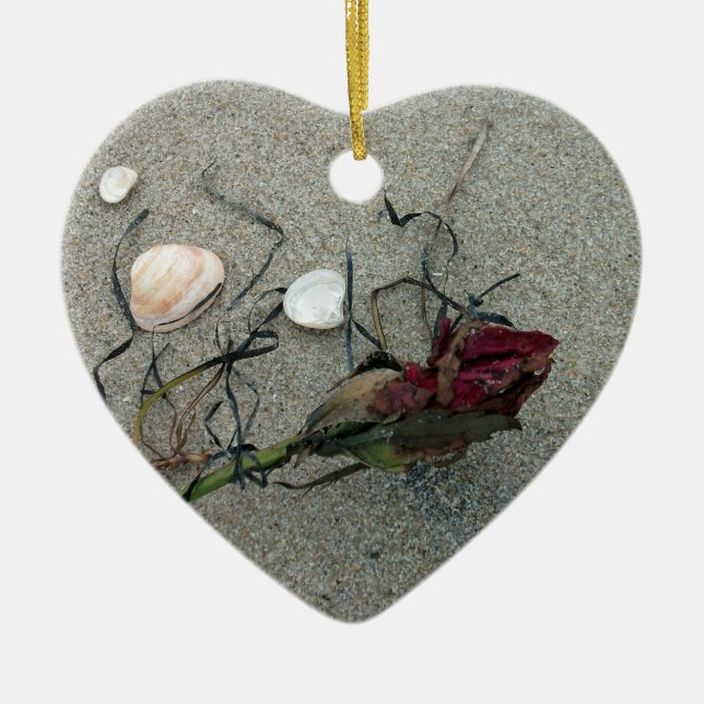 Red Rose Lost at Sea Ceramic Tree Decoration (Front)