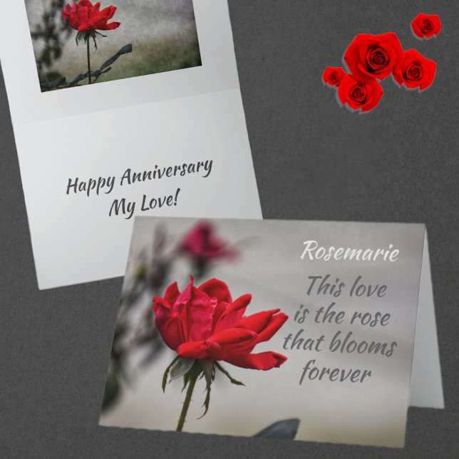 Red Rose Love Blooms Romantic Anniversary Card (Creator Uploaded)