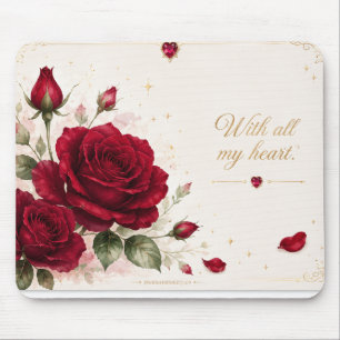 Red Rose Love Notes Feminine Floral Mouse Pad