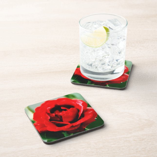 Red Rose Love   Square  Coaster (Right Side)