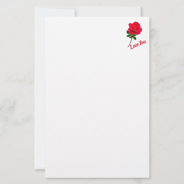 Red Rose Love You Stationery (Front)