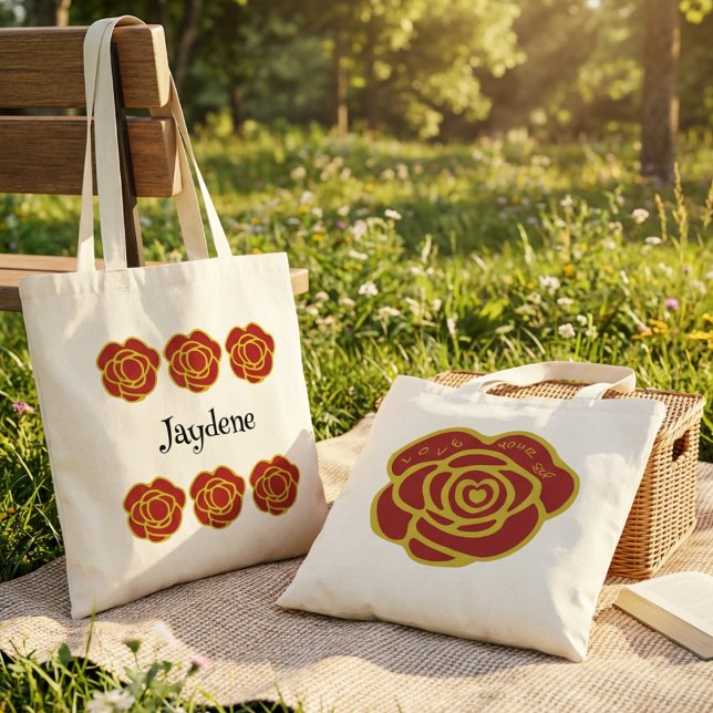 Red Rose Love Yourself Tote Bag (It’s empowering, playful, and visually striking. Definitely a statement piece.)