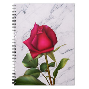 Red Rose Marble Modern Glam Floral Flower Notebook