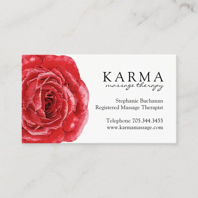 Red Rose Massage Therapist Business Cards (Front)