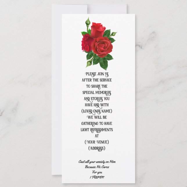 Red Rose Memorial/Funeral Flat Card (Back)