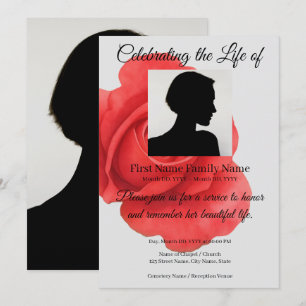 Red rose memorial invitation