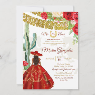 Red Rose Mexican Princess Quinceañera Invitation