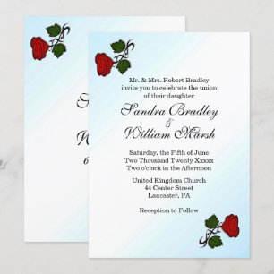 Red Rose Mint Blue Touch Wedding Invitation