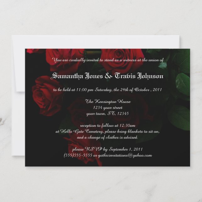 Red Rose Modern Goth Wedding Invitations (Front)