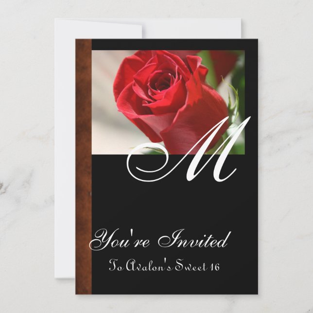 Red Rose Monogram All Occasion Birthday Invitation (Front)