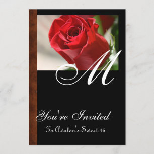 Red Rose Monogram All Occasion Birthday Invitation