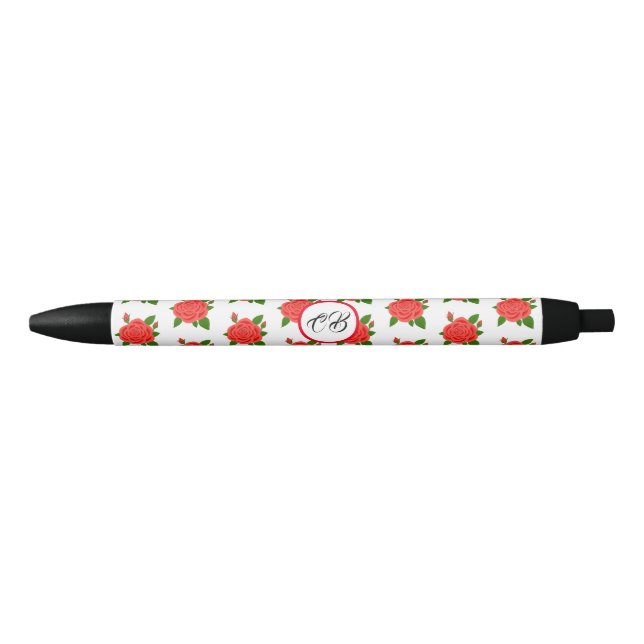 Red Rose Monogram Black Ink Pen (Front)