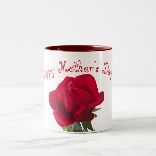 Red rose - mother’s day Two-Tone coffee mug (Center)
