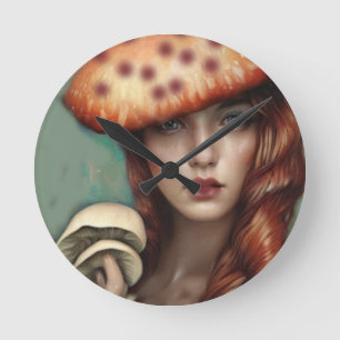 red rose mushroom lover artist designer round clock